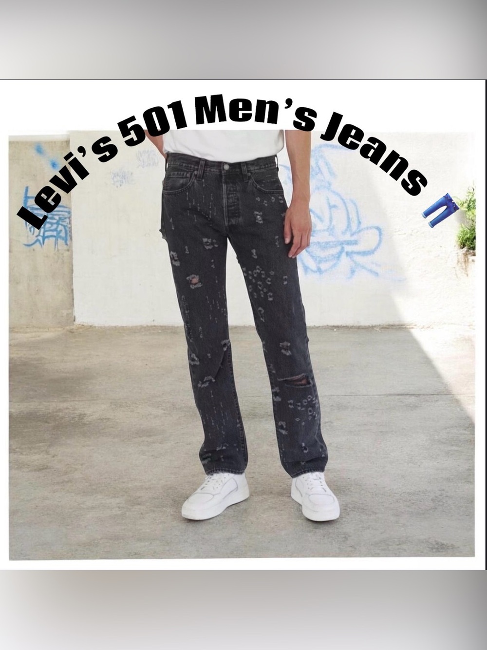 Levis Mens 501 Original Black Distressed Jeans Sz 40x30 NWT
